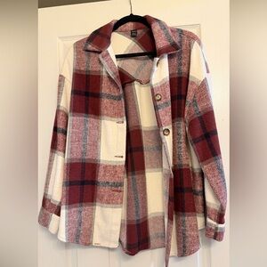 SHEIN Red and White Plaid Shacket